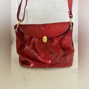 Beautiful Red Leather Mario Orlandi purse genuine leather embosed floral